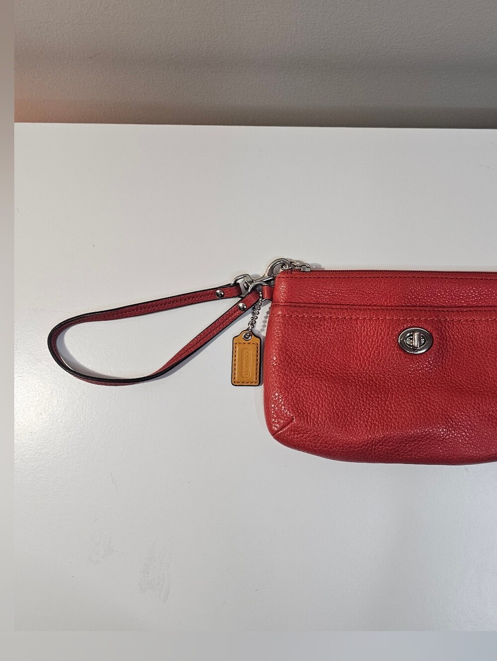 Coach Red Pebbled Leather Wristlet with Turn-Lock